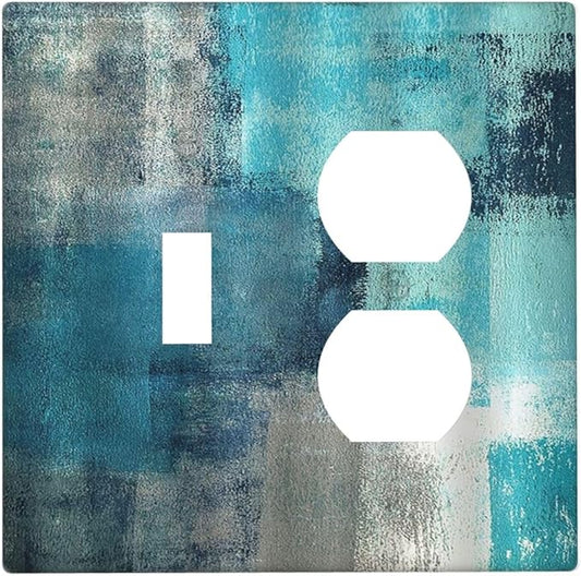 Wallplates Teal Blue Modern Geometric Abstract Turquoise Green 1 Toggle 1 Duplex Switch Plate Electrical GFCI Faceplate Decorative Light Switch Covers for living Room Bedroom Decor