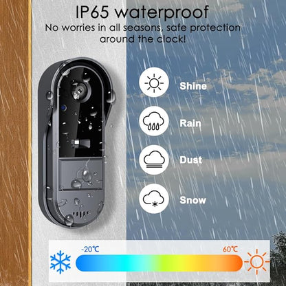 Doorbell Camera Wireless with Monitor for Apartment, Timbre con Camara 1080P No Subscription/App/WiFi Needed,Waterproof Door Bell Video Intercom 2-Way Talk, 170° View Angle Timbre con Camara