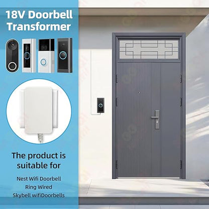 18V DC Video Doorbell Power Adapter, Power Supply Transformer for Ring, Nest, Eufy, Wyze, Arlo, 19.6 ft Cable, White