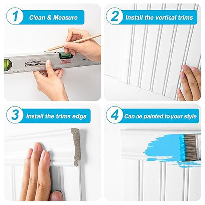 Art3d Wainscoting Wall Panel Kit, 37.8" Tall Beadboard Panels for Walls, Polystyrene Board and Batten Wall Panel Kit, Easy DIY Decorative Trim for Living Room, Kitchen, Bedroom – Covers 31 Sq.Ft