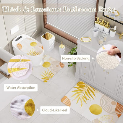 Bathroom Set - Bathroom Sets with Shower Curtain and Rugs, Bathroom Accessory Set, White Bathroom Accessories Set with Trash Can, Toilet Brush and Soap Dispensers