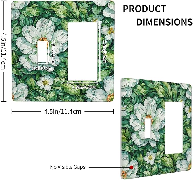 Vintage Floral White Flowers Green Plants Leaves Outlet Covers 1 Toggle 1 Rocker Combination Light Switch Cover Plate Decorative Wall Plate Electrical Switch Plates for Bedroom Bathroom
