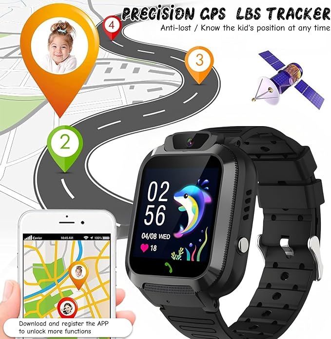 2G Kids Smart Watch, SOS Emergency Call, Video Calling, Waterproof Activity Tracker for 3-12 Years Girls/Boys - Birthday Gift Idea