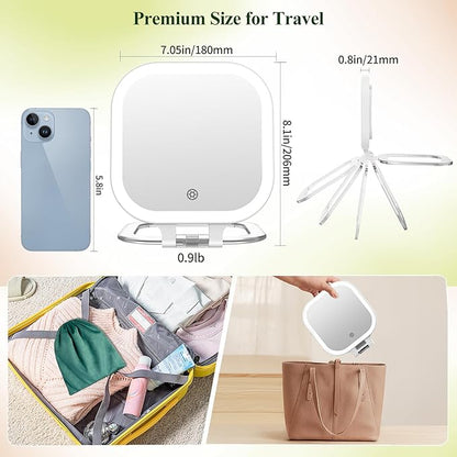 FUNTOUCH 30X Magnification Lighted Makeup Mirror,Double Sided Travel Vanity Mirror with Lights,Rechargeable 3 Color Lights & Adjustable Brightness, 300°Rotation, Foldable Portable for Christmas