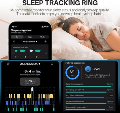 Smart Ring with Vibration Alerts, health tracker ring with Body Temperature Monitor, Heart Rate, Sleep & Fitness Tracking, Waterproof Activity Ring for Men & Women, No App Fees (Rose Gold, 13#)