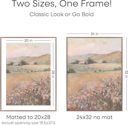 Homeforia 24x32 Poster Frame Mocha, High End Metal 24 x 32 Large Picture Frames with Mat 20 x 28 for Photo, 24x32 Thin Frame Matted to 20x28 inch Print, 32x24 Frame, Tempered Glass, Wall Kit, Set of 1