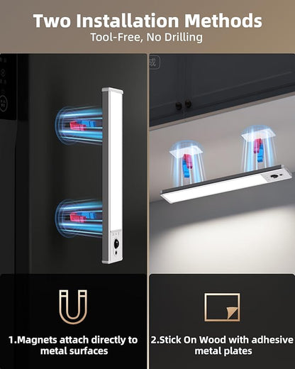 EZVALO Under Cabinet Lighting with Charging Station, Rechargeable Motion Sensor Light Indoor, Dimmable Closet Lights Wireless, 5700K, Motion Activated Under Counter Lights for Kitchen,Pantry(3 Pcs)