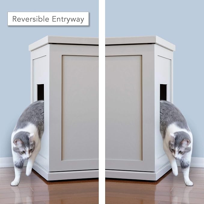 The Refined Feline Cat Litter Box Enclosure Cabinet, Shaker, Smoke Gray, Square Feet, Large, Hidden Litter Cat Furniture with Drawer