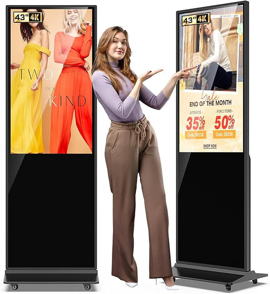 32/43/55/65 Inch Digital Signage Display, LCD Screen Advertising Display Kiosk Interactive Totem Floor Standing Auto AD Player with USB/HDMI/WiFi Android OS (43'' Touch Screen)