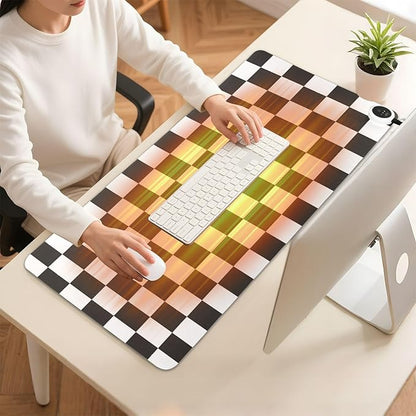 Checkered Black and White Heated Desk Pad Mouse Pad 31.5x13 Inch PU Leather Desk Mat with 3 Heat Levels Large Mouse Gaming Computer Laptop Mat