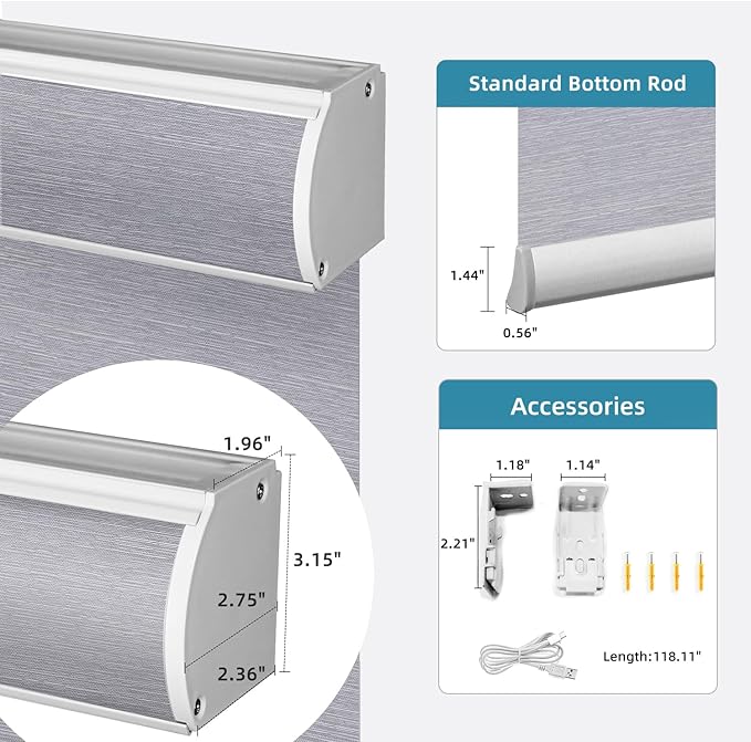 SmartWings Motorized Light Filtering Blinds Work with Homekit Thread Z-Wave Alexa, 70% Blackout Electric Smart Window Shade Translucent, Cordless with Remote Control, Up W110 x H148, Essential Grey