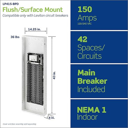 Leviton 42 Space, 42 Circuit Indoor Load Center with 150 Amp Main Circuit Breaker, LP415-BPD