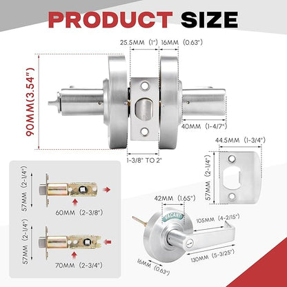Tandefio 1 Set Vacant Occupied Bathroom Lock, Commercial Door Handle with in-use or Vacancy Occupied Deadbolt, Privacy Indicator Restroom Handle Lock for Restrooms, Satin Chrome (90mm,Silver)
