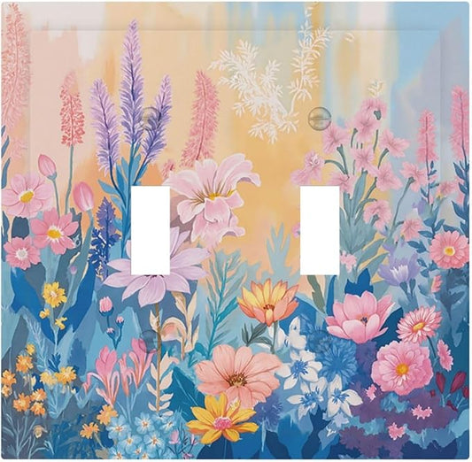 Decorative Switch Plate Covers Colorful Watercolor Flowers Wildflower Plants 2 Gang Double Toggle Light Switch Cover Plate Electrical Wall Plate Outlet Cover for Bathroom Home Decor