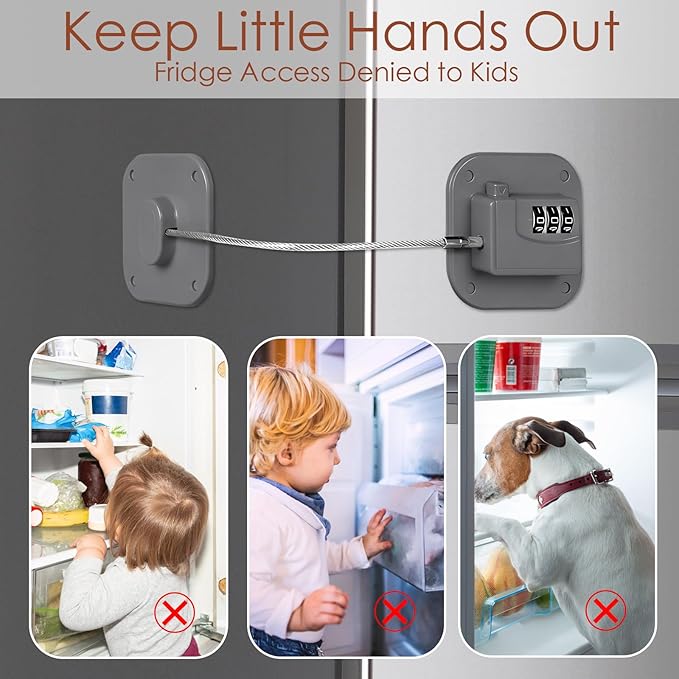 Refrigerator Lock, Combination Lock for Refrigerator Cabinets, Drawers, Heavy Duty Fridge Lock, Easy Install No Keys Needed (Gray-1Pack)