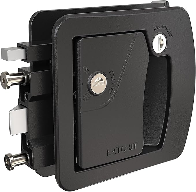 LATCH.IT RV Door Lock Replacement | Class C Camper Door Latch Fits 3.50" x 4.50" Lock Holes | 100% Metal RV Door Latch Replacement | RV Latch | Camper Door Locks with 2 High-Security Keys Included