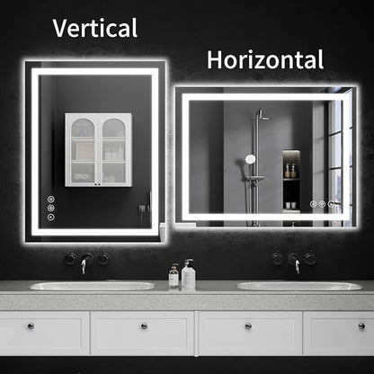 20"x28" LED Bathroom Mirror with Lights, Dimmable，Anti-Fog，Bathroom Vanity Mirror for Wall, Backlit + Front Lit, Memory Function, Shatter-Proof，Tempered Glass