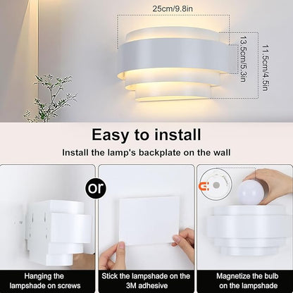 Lightess Battery Operated Wall Sconces with Remote Control, Dimmable Sconce Wall Light, Indoor Cordless Wall Lamp with Rechargable Bulb for Living Room Bedroom, White