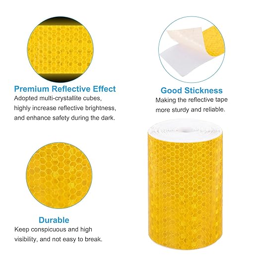 PATIKIL 4 Inch x 33 ft Reflective Tape, 1 Roll Waterproof Self Adhesive High Visibility Caution Warning Safety Tape Reflector with Scraper for Trucks Trailers Cars, Yellow