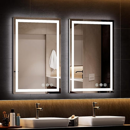 20"x28" LED Bathroom Mirror with Lights, Dimmable, Anti-Fog, Lighted Bathroom Vanity Mirror for Wall, Backlit + Front Lit, Memory Function, Shatter-Proof, Tempered Glass