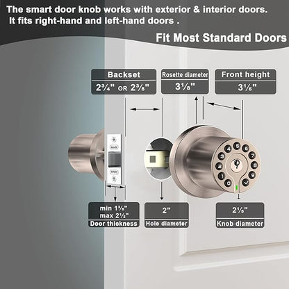 IU-20 Code Door Lock, Electronic Door Knob with Keypad and Key, Auto Lock, Waterproof, Passage Function, Long Battery Life,50 Codes, Easy to use and Install for Office/Warehouse/Bedroom/Garage