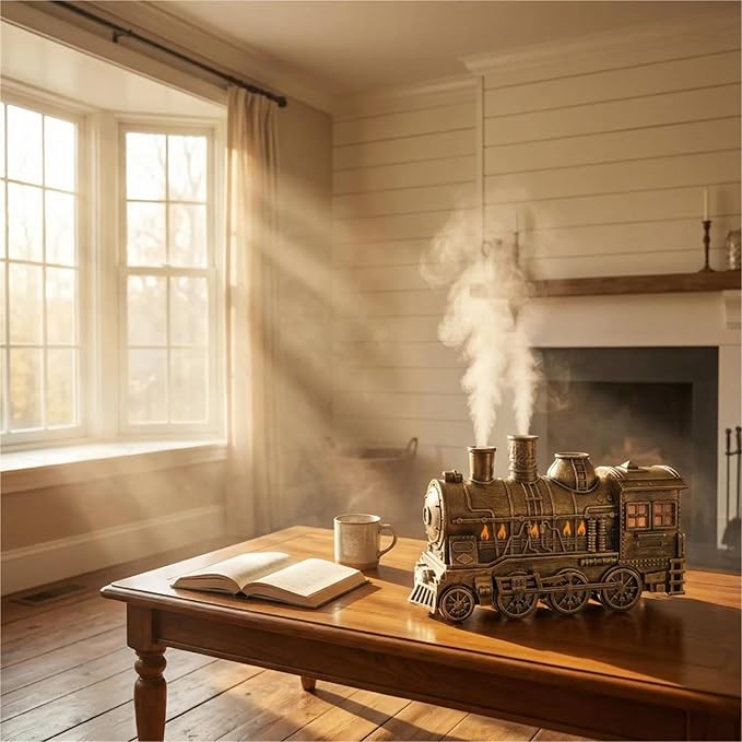 300ml Train Diffuser, Train-Shaped Humidifier, Vintage Steam-Style Diffuser with Remote Control, 2 Spray Modes & 2 Color Lights for Bedroom or Home Decor