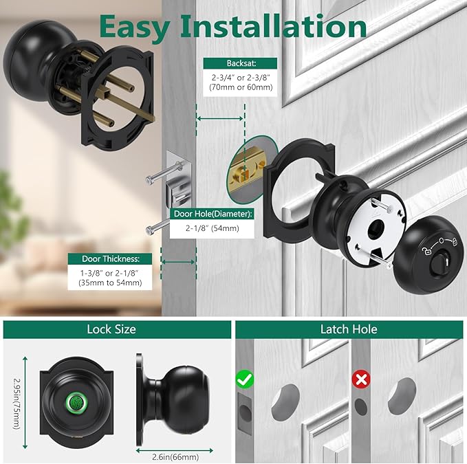 GeekTale Fingerprint Door Lock, Smart Lock with App, Biometric Door Lock, Thumbprint Door Knob, Smart Fingerprint Door Knob for Bedroom, Office, Apartment