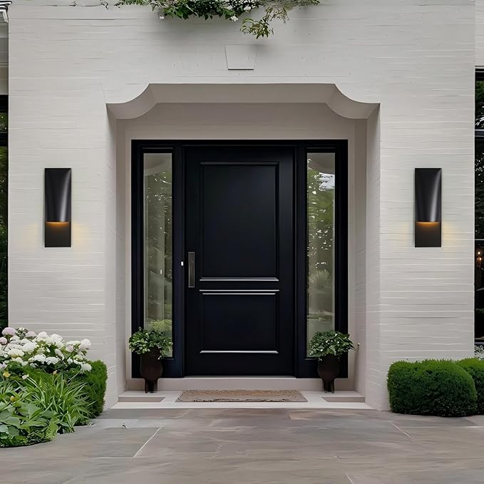 Outdoor Modern Wall Sconce, 18" Black Sconces Outdoor Wall Lights, Dimmable 3000K Warm White Decorative Porch Light Patio Light, Rust-Proof and Waterproof Exterior Wall Light for Garage, Hallway