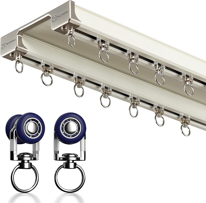 Double Row Ceiling Curtain Track - Ceiling Mounted Curtain Double Rails for Curtains, Drapes, Room Dividers - Sliding Curtain Rail (White, 3M)