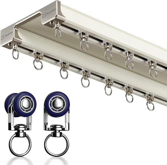 Double Row Ceiling Curtain Track - Ceiling Mounted Curtain Double Rails for Curtains, Drapes, Room Dividers - Sliding Curtain Rail (White, 3M)