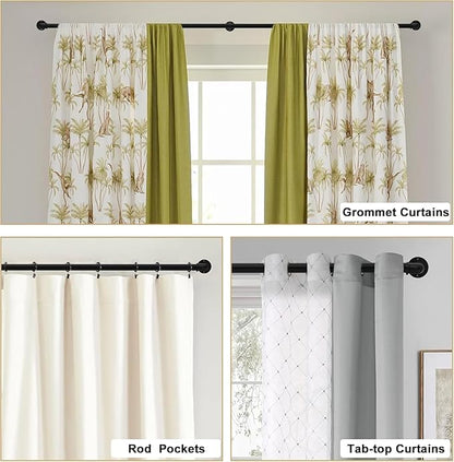 2PCS Black Curtain Rods 18 to 88 Inches,Adjustable Length,1 in Diameter Pipe,Wall or Ceiling Mounted,for Bedroom and Living Room (Black,18” to 88”2PCS)