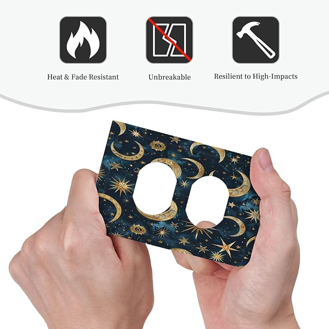Outlet Covers Modern Abstract Sky Blue Gold Moon Sun Star 1 Gang Duplex Wall Plate Decorative Switch Plates Electrical Receptacle Faceplate Light Switch Cover for Bedroom Kids room Decor