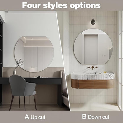 Half Moon Bathroom Mirror 40", Modern Frameless Wall Mirror, Hanging Decorative Vanity Mirror, Minimalist Explosion Proof Semi Circle Mirror for Living Room Bedroom Entryway, Down Cut