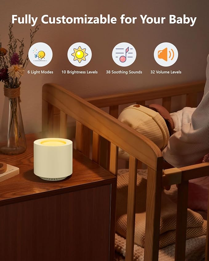 Baby White Noise Machine: Red Light Therapy Sleep Sound Machine with 38 Soothing Sounds & Calming Womb Soother Shusher, Memory Function, Dimmable Nursery Night Light with Timer, Baby Gift