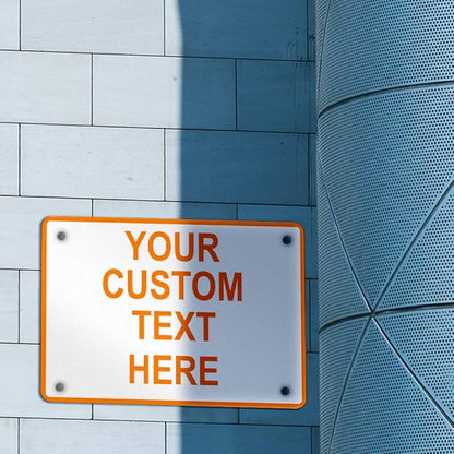 Aluminum Weatherproof Metal Sign Multiple Sizes Custom Personalized Text Here White Orange Warning Horizontal Street Signs 24x18Inches