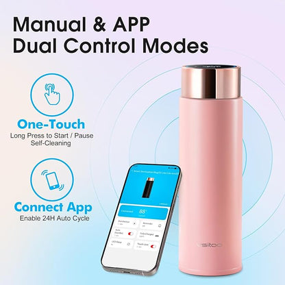 Vsitoo Smart self cleaning Insulated Water Bottle, 15oz Stainless Steel Vacuum Flask, AI Self-Clean, 30-Day Battery Life, BPA-Free, Magnetic Charging, Portable Travel Mug Gifts for Men Women, Pink