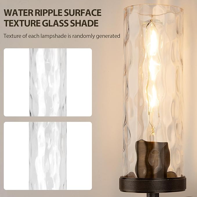 15" Knurled Brass Wall Sconce with Water Ripples Glass Tube, Bronze Bathroom Vanity Light Fixtures, Modern Lamp Lighting for Bedroom, Living Room, Hallway, Staircase, Mirror, Kitchen