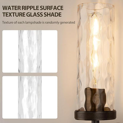 15" Knurled Brass Wall Sconce with Water Ripples Glass Tube, Bronze Bathroom Vanity Light Fixtures, Modern Lamp Lighting for Bedroom, Living Room, Hallway, Staircase, Mirror, Kitchen