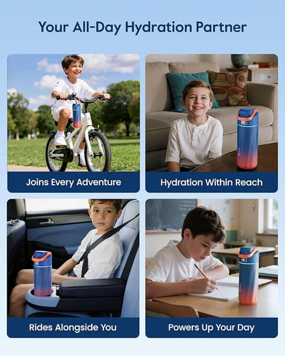 BOOST Smart Water Bottle with Reminder & Tracker, 16oz Kids Water Bottle for School, DIY Refrigerator Magnets, BPA-Free Vacuum Insulated Stainless Steel, Ideal Gift for Christmas, New Year