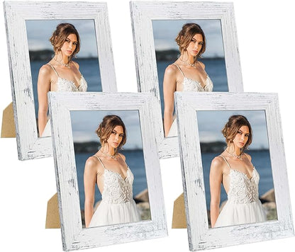 iRahmen 5x7 Picture Frame Set of 4, High Definition Glass Distressed White Frame, 5 x 7 Wood Photo Frames for Tabletop Display and Wall Mounting