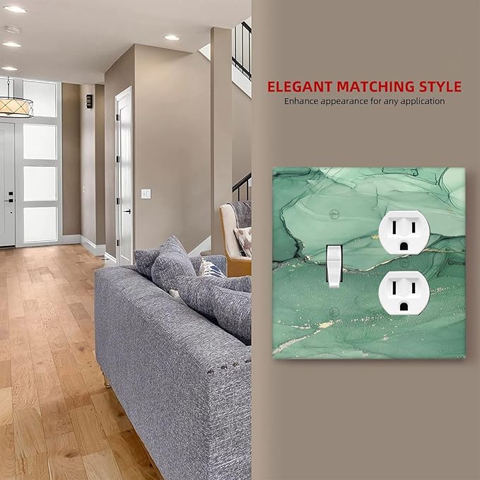 Wallplates Simple Green Marble 1 Toggle 1 Duplex Switch Plate Electrical GFCI Faceplate Decorative Light Switch Covers for living Room Office Decor