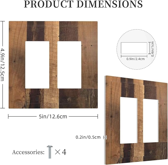 Rustic Brown Wood Vintage Wood Board Decorative Outlet Covers 2 Gang Double Gfci Rocker Electrical Wall Panels Light Switch Cover Plate For Farmhouse Cabin Decor