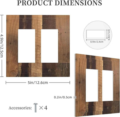 Rustic Brown Wood Vintage Wood Board Decorative Outlet Covers 2 Gang Double Gfci Rocker Electrical Wall Panels Light Switch Cover Plate For Farmhouse Cabin Decor