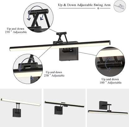 Joossnwell Picture Light for Painting Black Art Light Hard-Wired Picture Frame Light 23.62 Inch Dimmable Gallery Wall Light with Adjustable Swing Arm for Painting Library Museum Warm White