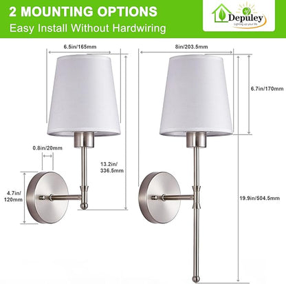 Depuley Battery Operated Wall Sconce: Set of 2 19.9 Inch Wireless Wall Lights with Remote for Bedroom - Rechargeable 15 Colors Wall Lamp for Living Room Hallway Decor - Brushed Nickel