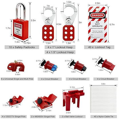 SAFBY 2-in-1 Lockout Tagout (Loto) Kits–Complete OSHA Safety Group Lock Out Hasps, Tag Out Clamp-On Circuit Breaker Lockout for Universal Multi- Pole Breaker Electrical Kits Station (2 Kits in 1)