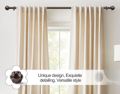 KAMANINA 1 Inch Extra Long Curtain Rod 140 to 195 Inches Bronze Heavy Duty Curtain Rods for Windows 120 to 170 Inch, Adjustable Drapery Rods with Netted Texture Finials