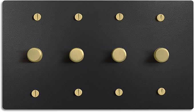 SELECT Black Brass Dimmer Light Switch, 1 Way Rotary Dimmer, 4 Gang TRIAC/Leading Edge Dimmable LED Light Switch, 15A 120V AC with Brass Knob, Faceplate & Dimming Module, UL Listed