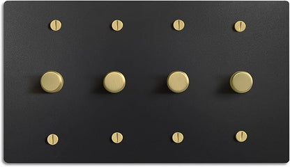 SELECT Black Brass Dimmer Light Switch, 1 Way Rotary Dimmer, 4 Gang TRIAC/Leading Edge Dimmable LED Light Switch, 15A 120V AC with Brass Knob, Faceplate & Dimming Module, UL Listed