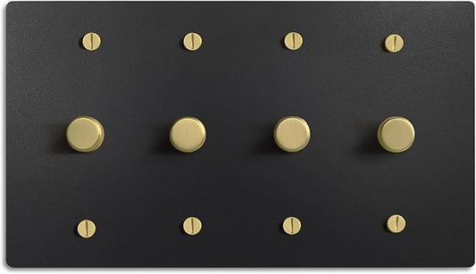 SELECT Black Brass Dimmer Light Switch, 1 Way Rotary Dimmer, 4 Gang TRIAC/Leading Edge Dimmable LED Light Switch, 15A 120V AC with Brass Knob, Faceplate & Dimming Module, UL Listed